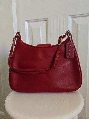 COACH Vintage Red Leather Girlie Hobo Bag (D1K-8319) - Pre-Owned